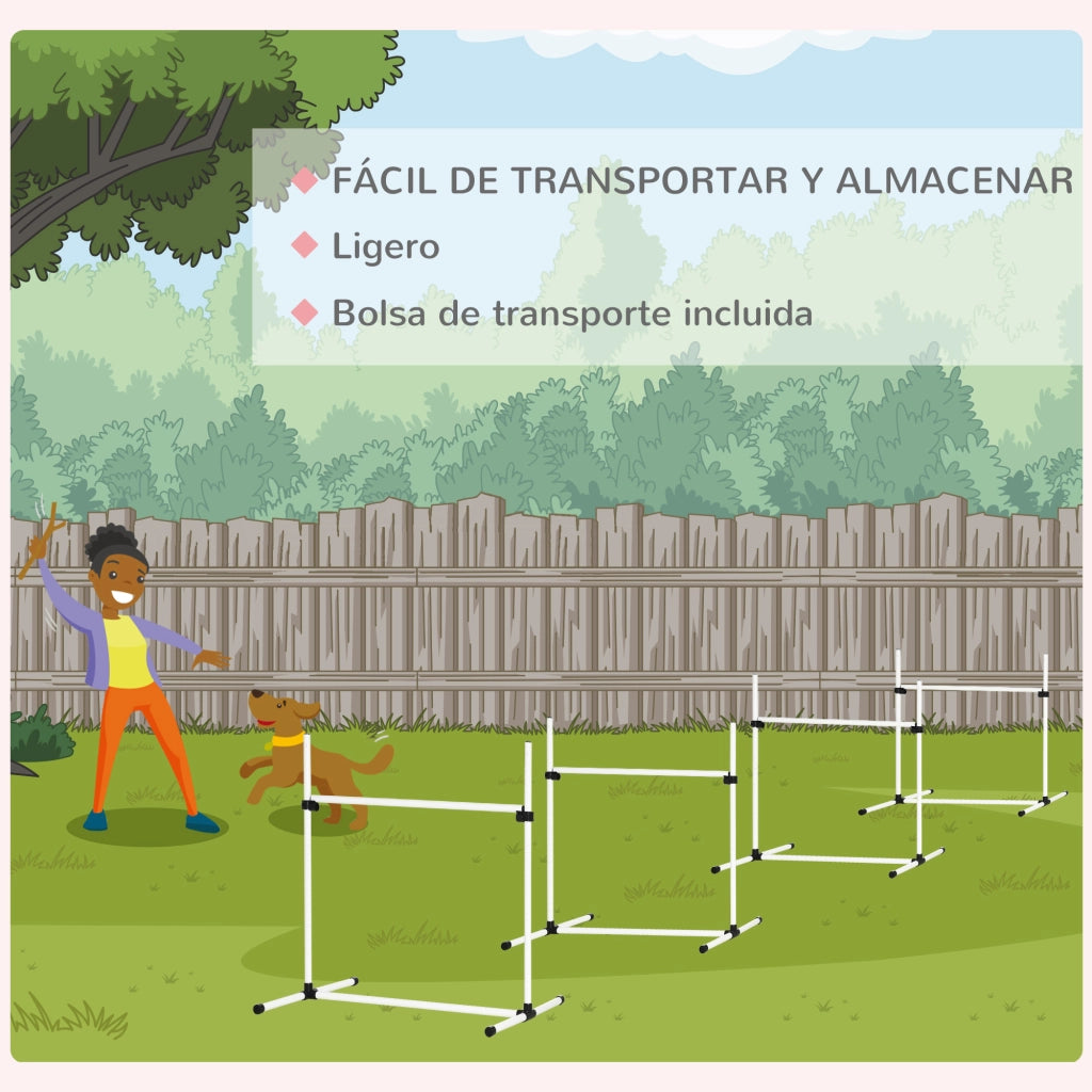 Set Addestramento Agilit¨¤ Cani ¨C Xylo ¨C 4 Ostacoli Salto Altezza Regolabile Borsa Trasporto 99x65x94 cm Bianco