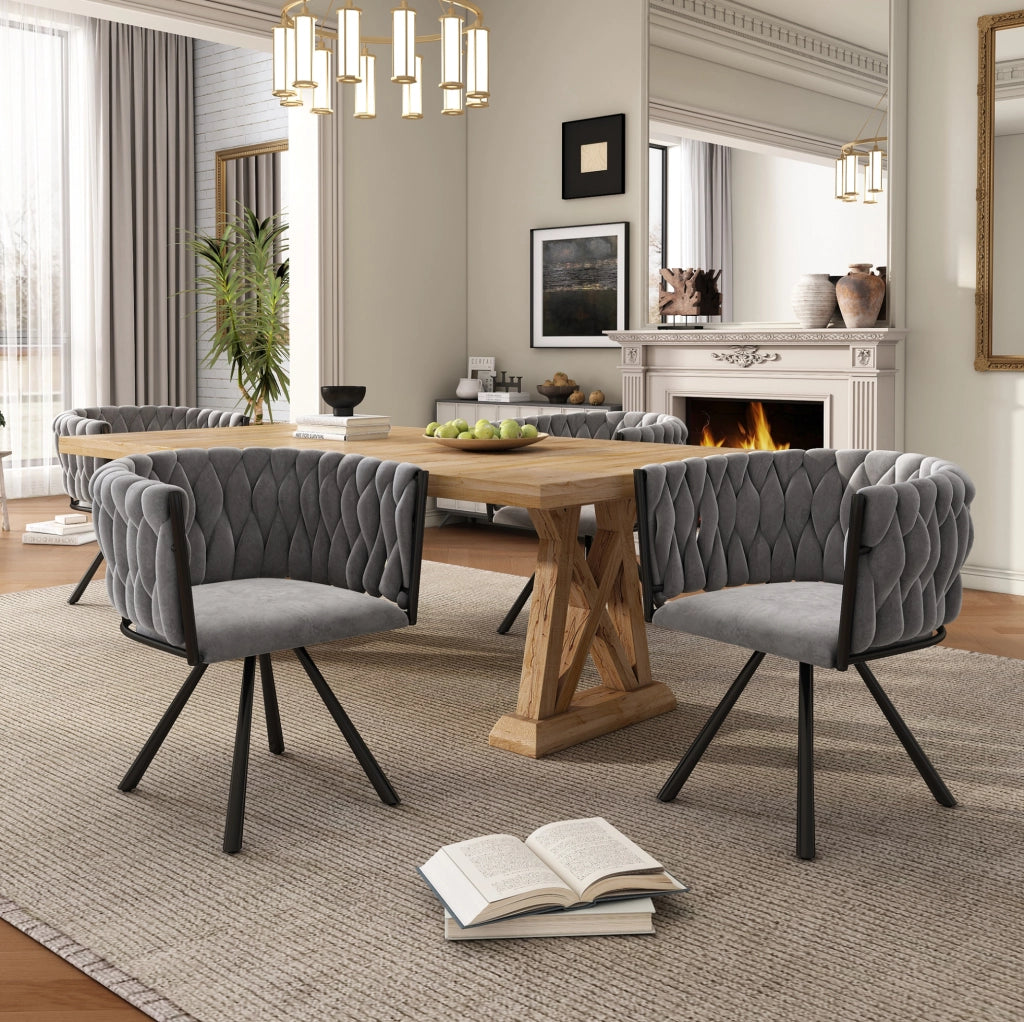 Set di 6 sedie girevoli da pranzo con schienale ergonomico in velluto grigio