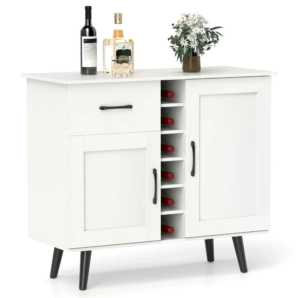 Credenza moderna 90 x 40 x 79 cm con portabottiglie cassetto scorrevole 2 ripiani regolabili legno MDF bianco 20_0010824
