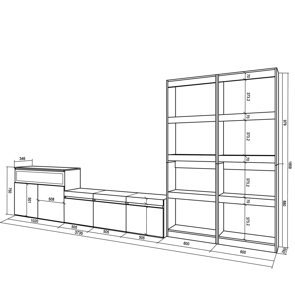 Mobile TV, Soggiorno, 370x35x186cm, Per TV fino a 65", Camino elettrico, grigio cemento RF3172
