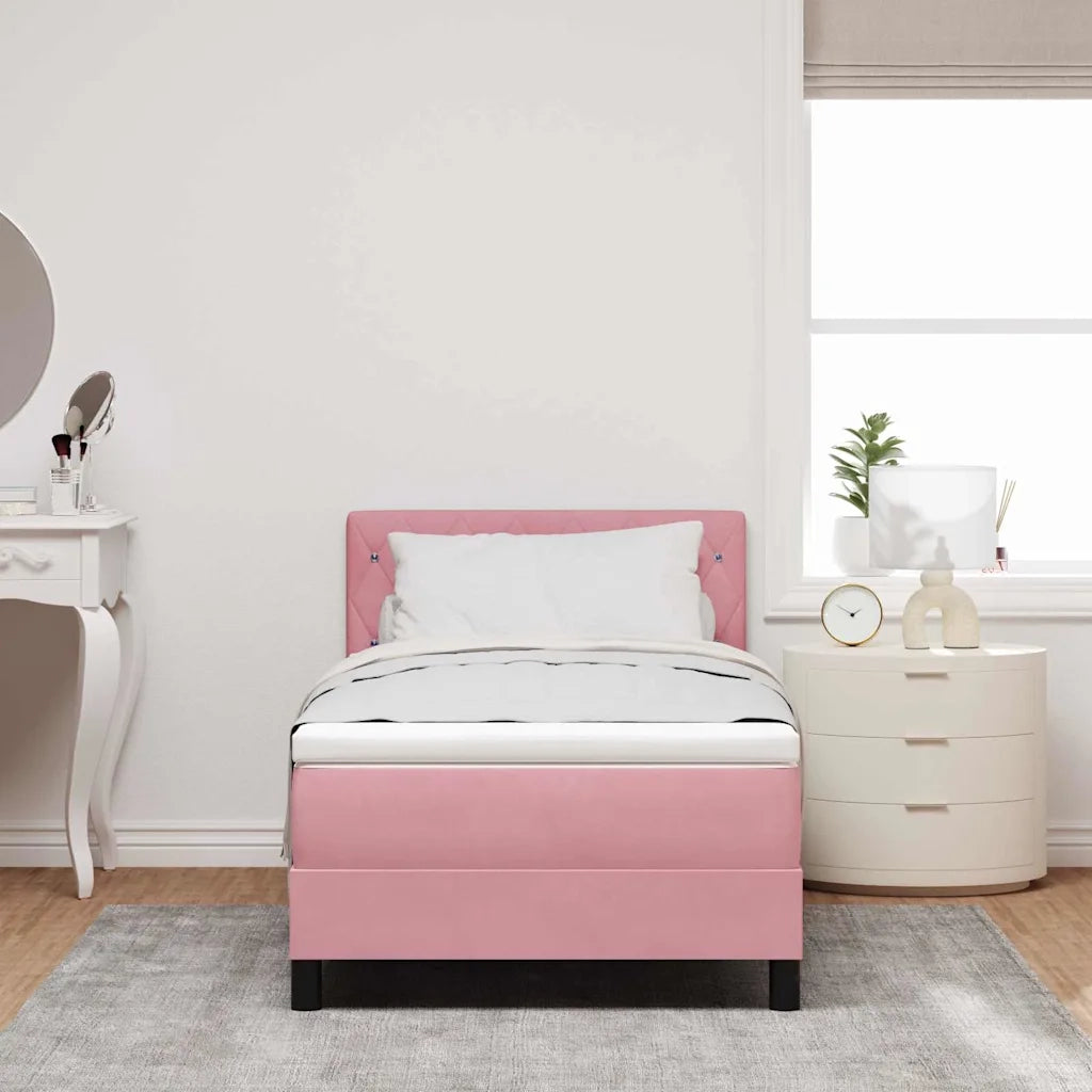 Letto a Sorgente LED con materasso Rosa 100 x 200 cm Velluto