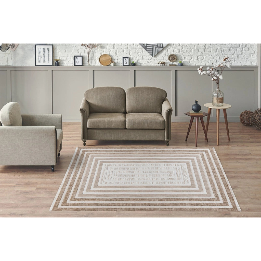 Tappeto moderno Sarai con design grafico marrone e beige