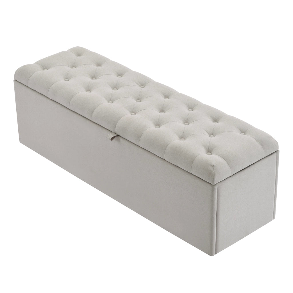 OKWISH Panca Contenitore in Lino, Panca Fondoletto con Vano Contenitore e Seduta Imbottita, Design Europeo, Grigio Chiaro