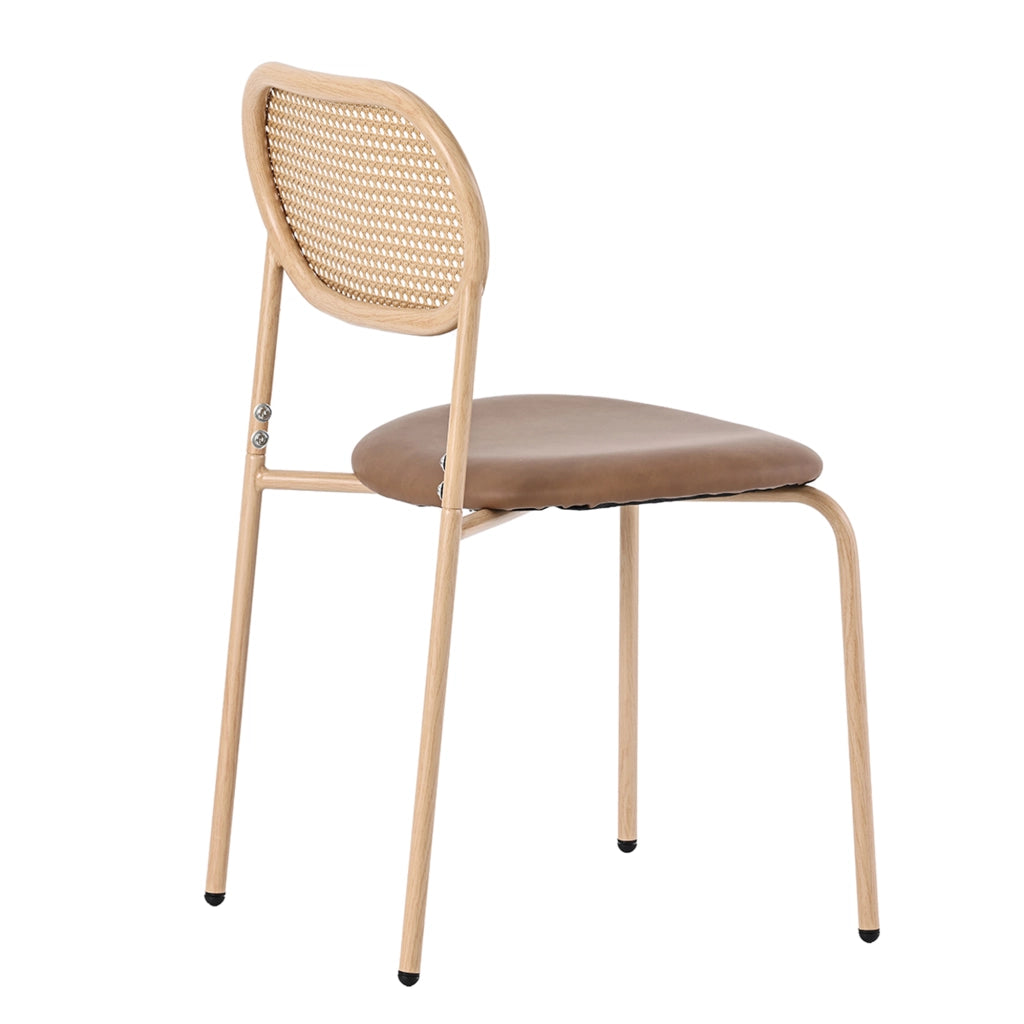 Sedia da pranzo Set da 4 con schienale ovale in rattan naturale, gambe in metallo, PU Marrone