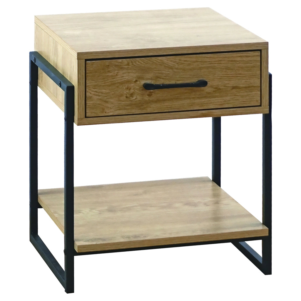 Comodino In Legno Metallo Con Cassetto Con Maniglia E Scomparto Aperto Camera Da Letto Portalibri Oggetti Mensola Libreria Stile Industrial