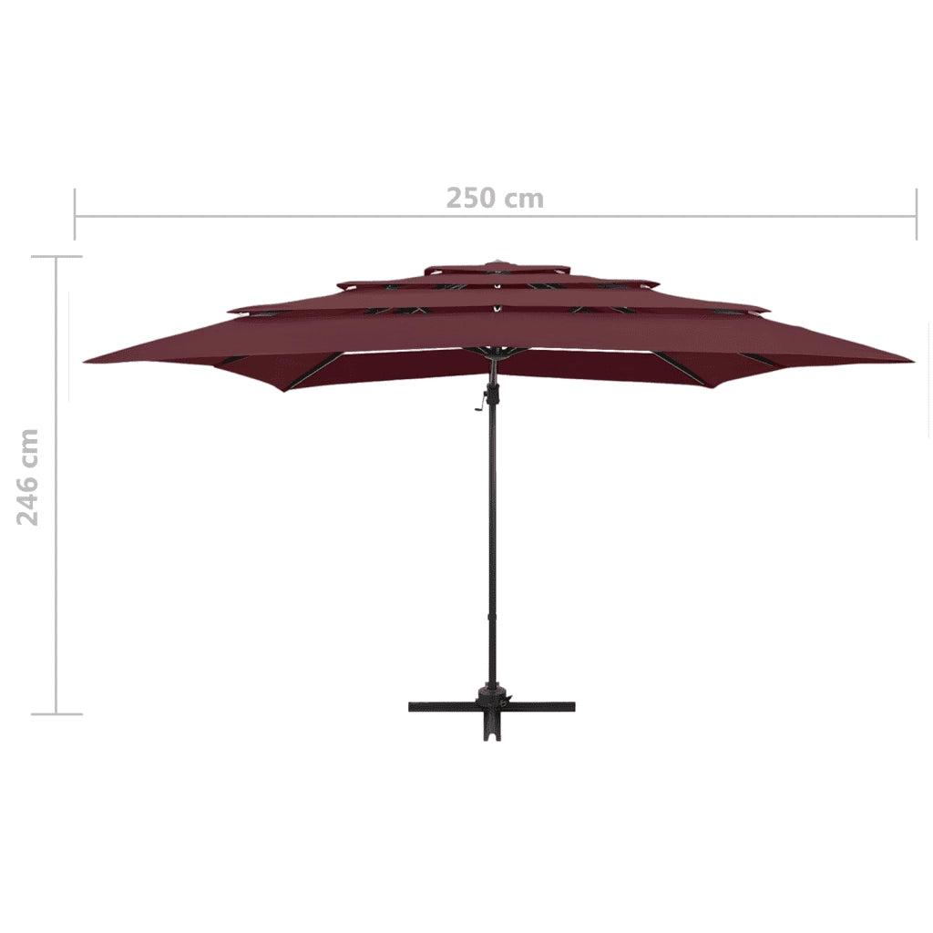 Ombrellone a 4 Livelli Palo in Alluminio-Ombrello da giardino 250x250 cm Bordeaux