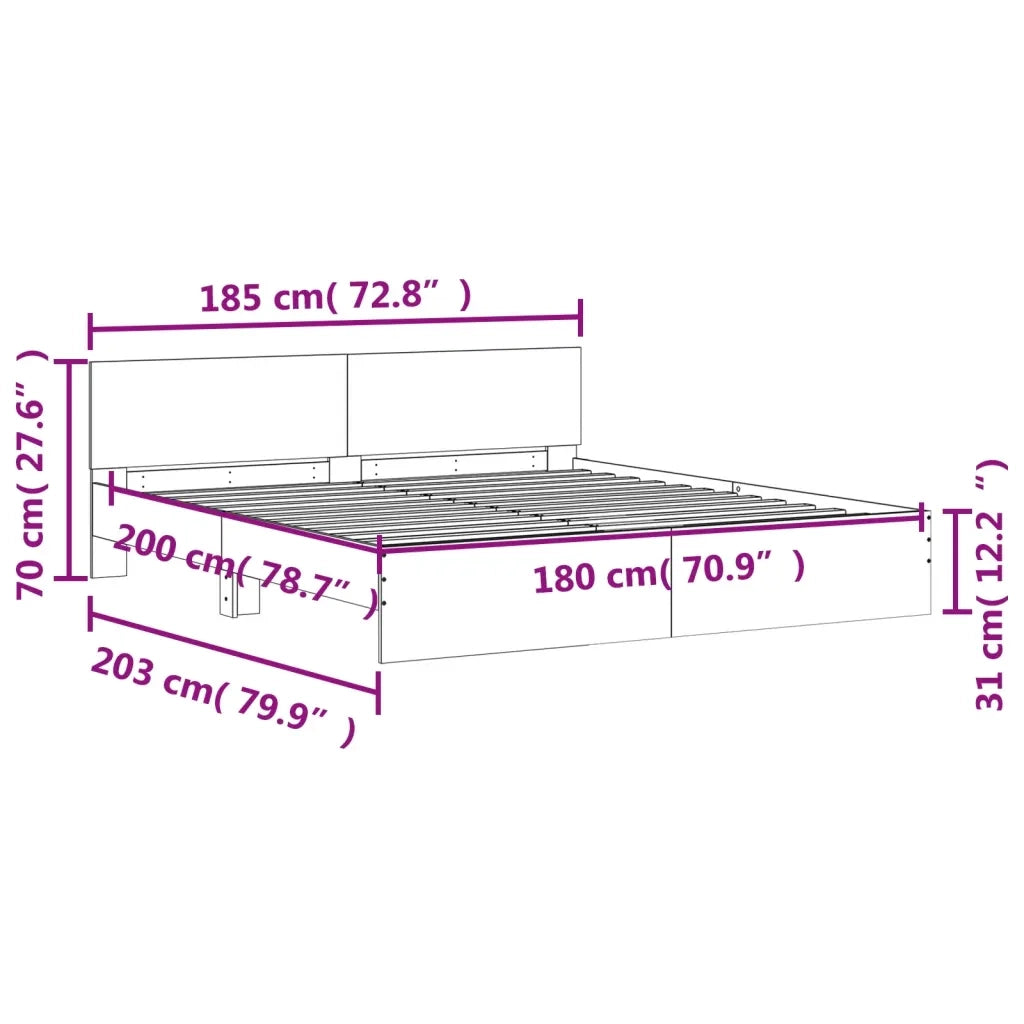 Letto matrimoniale | Letto per adulti | Giroletto con Testiera Grigio Sonoma 180x200 cm