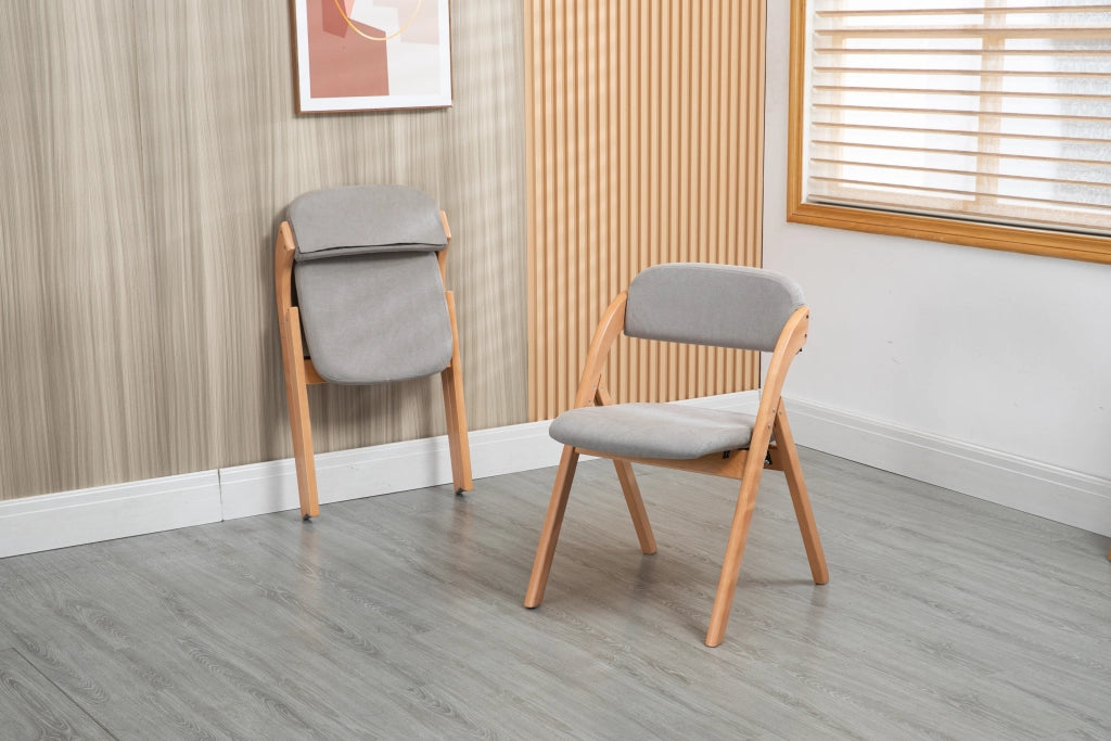 Set di 2 sedie da pranzo pieghevoli con seduta imbottita e fodera rimovibile in legno massello e tessuto grigio