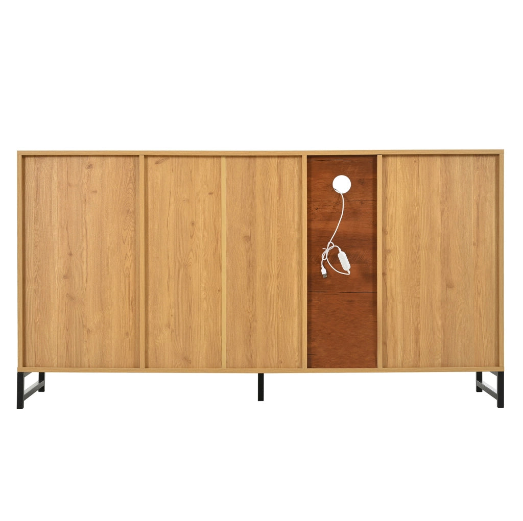 Credenza moderna 160x40x85 cm in pannello truciolare; colore naturale con LED a 16 colori