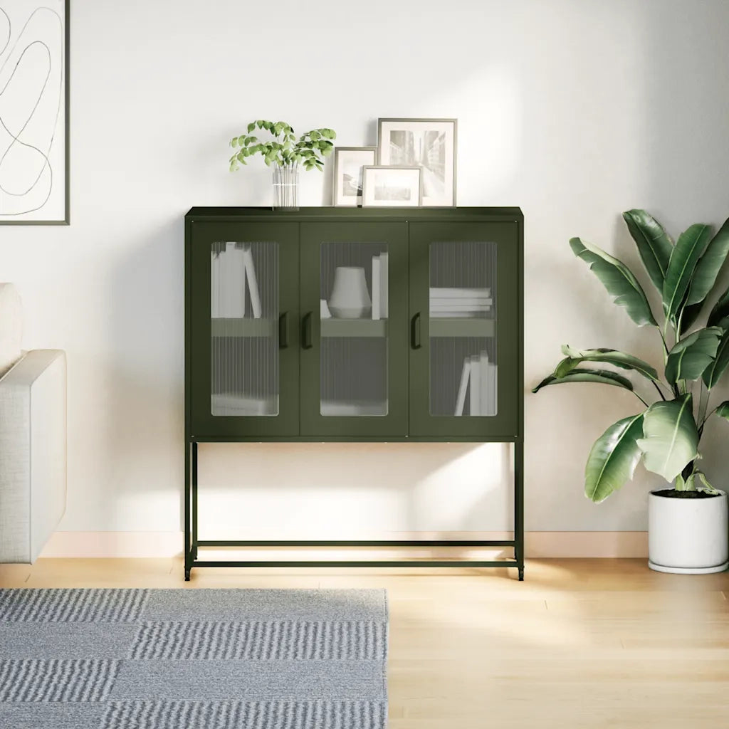 Credenza | Madia | Buffet da pranzo | Armadio da pranzo Verde Oliva 100,5x39x107 cm Acciaio Laminato a Freddo
