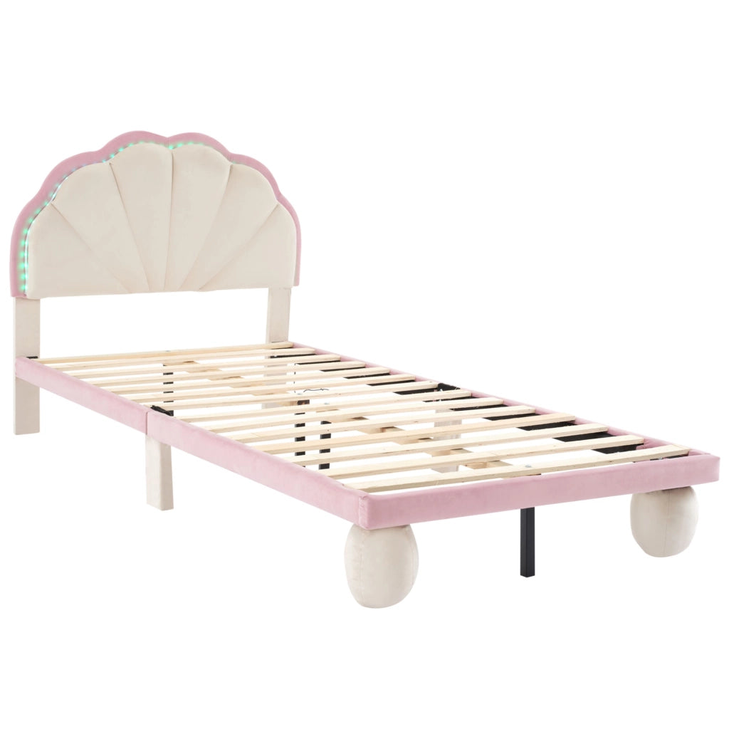 letto imbottito velluto beige rosa 90 x 200 cm