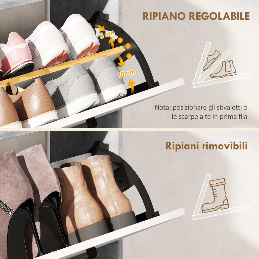Scarpiera Slim Salvaspazio ¨C Xylo ¨C 2 Cassetti Ribaltabili 3 Ripiani Aperti Grigio 83x24x90.5cm