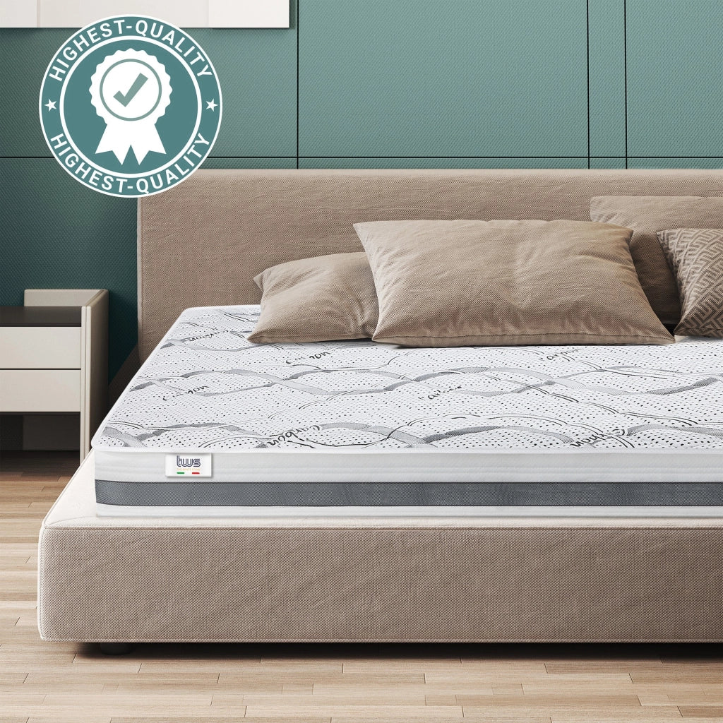 Materasso Singolo 95x205 cm a Media Rigidita' | Altezza 16 cm | Tessuto Anallergico e Traspirante | Proprieta' Ortopediche e Automodellanti | Prodotto in Italia