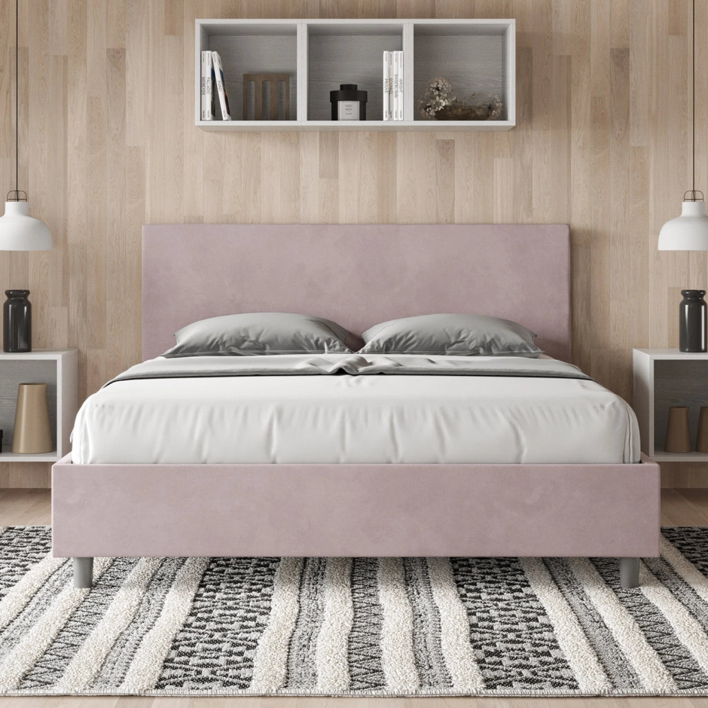 BS COM Letto matrimoniale contenitore imbottito 160x200 microfibra glicine