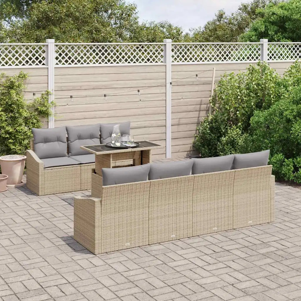 Set Divano da Giardino con cuscino 8 pcs Beige polyrattan