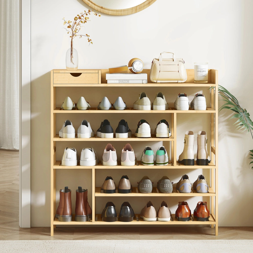 Scarpiera in bambu con cassetti e ripiani ¨C Minimal ¨C Bianco 6 livelli