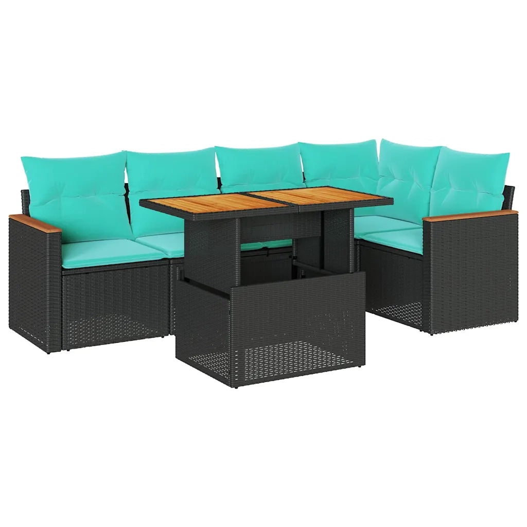 Set Divano da Giardino 6 pz con Cuscini Nero in Polyrattan 3327487