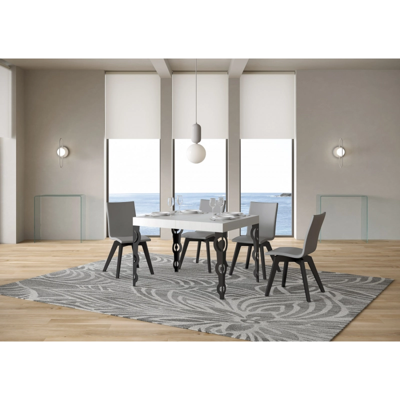Tavolo allungabile 80x120/204 cm Karamay telaio Antracite - Bianco Frassino