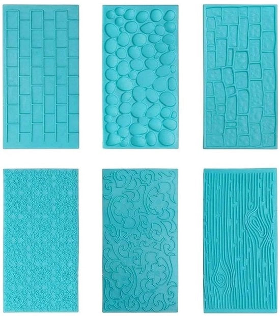 Fondantmat 6 Stuks - Getextureerde Mat - Materiale Kunststof - Mallen Flessibili - Boomschors/Baksteen/Hout - Patterni Realistici - Cakevorm