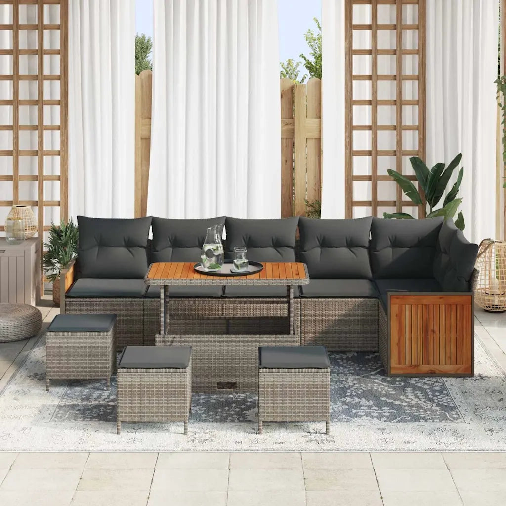 Set Divano da Giardino con cuscino 12 pcs Grigio polyrattan