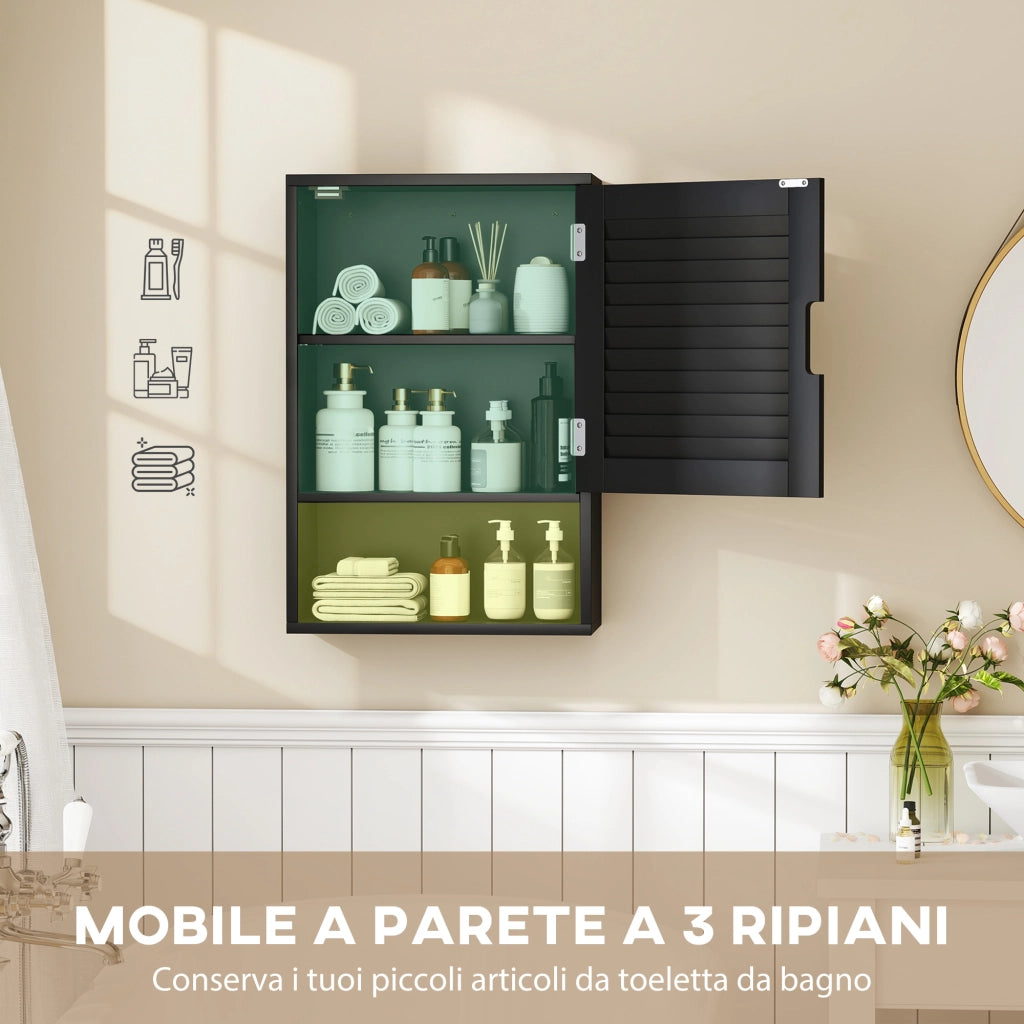 Armadietto Bagno a Parete con Ripiano Regolabile e Anta Ammortizzata, 40x20x60 cm, Nero