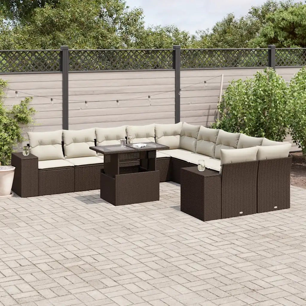 Set Divani da Giardino 11 pz con Cuscini Polyrattan Marrone 3269433