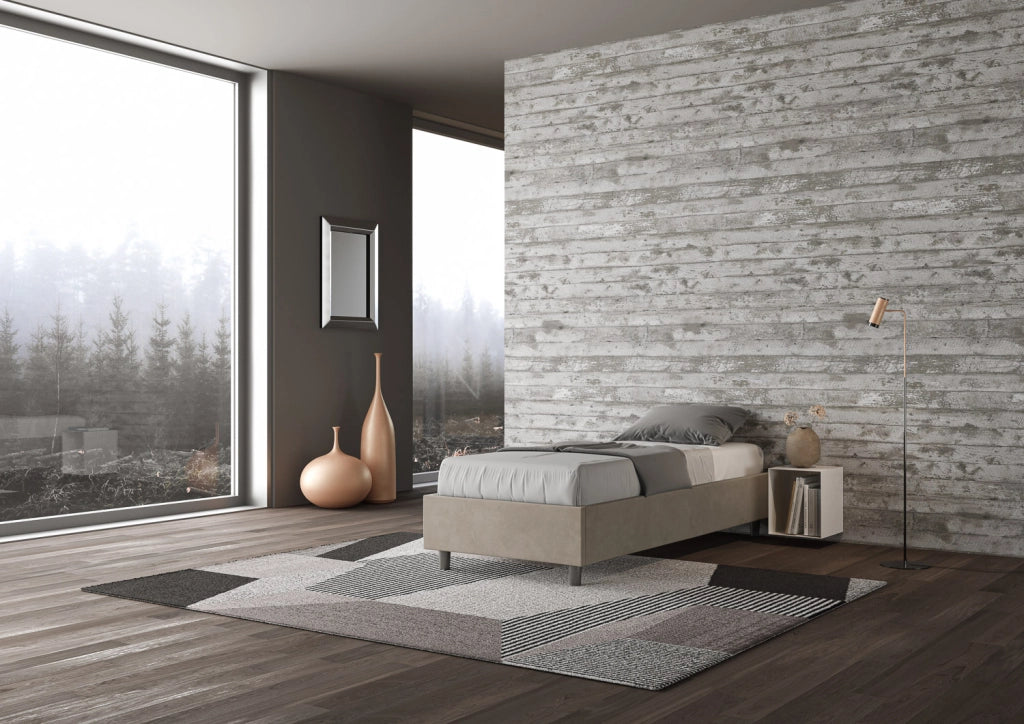 BS COM Letto singolo contenitore imbottito 90x200 microfibra sabbia