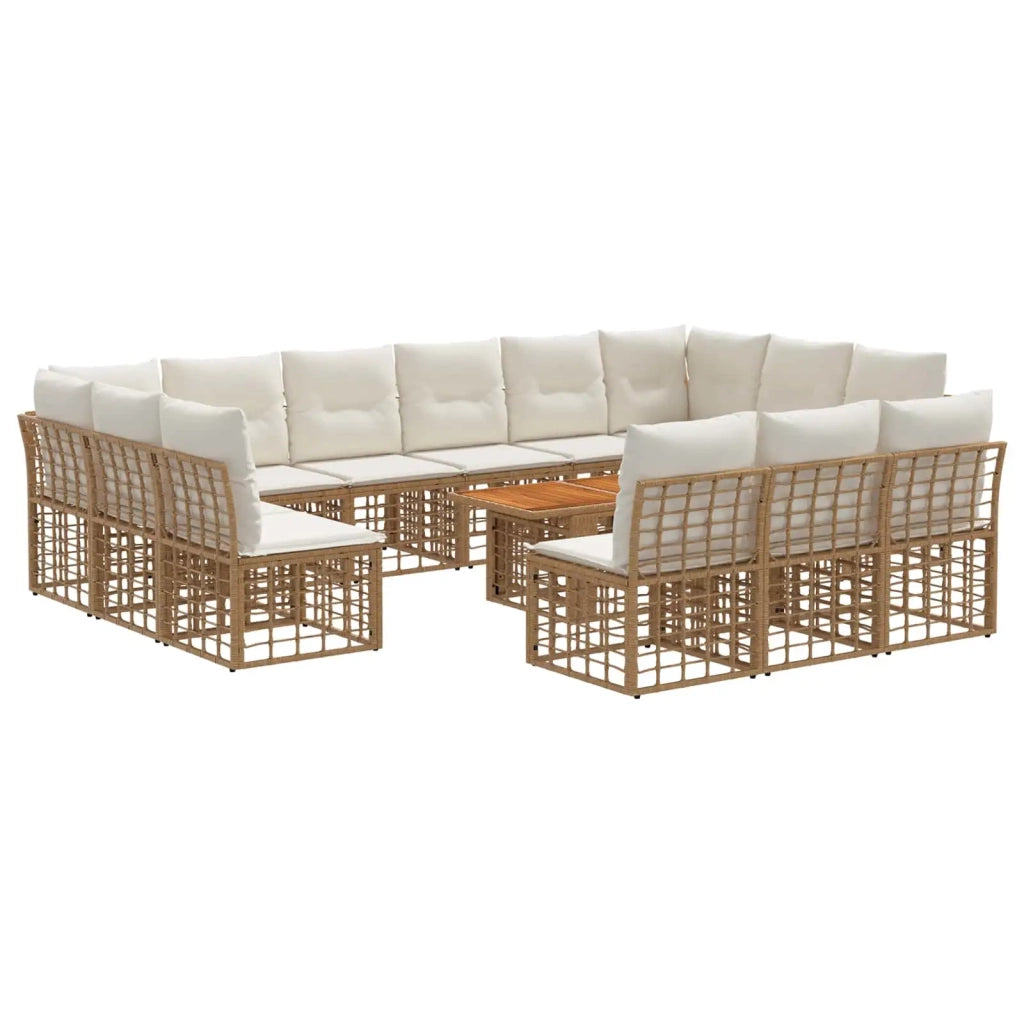 Set Divano da Giardino 14 pz Naturale e Bianco Crema polyrattan 3437918
