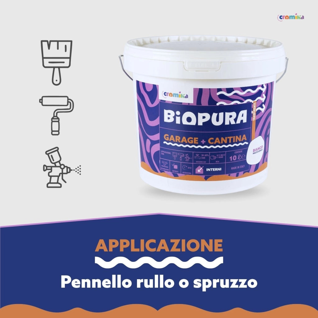 Pittura murale traspirante interni garage cantina linea biopura cromika *** formato 10 lt, confezione 1