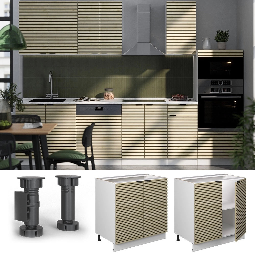Mobile lavello cucina Fame-Line Pannello in quercia/Bianco 80 cm con ripiano, senza piano di lavoro Vicco