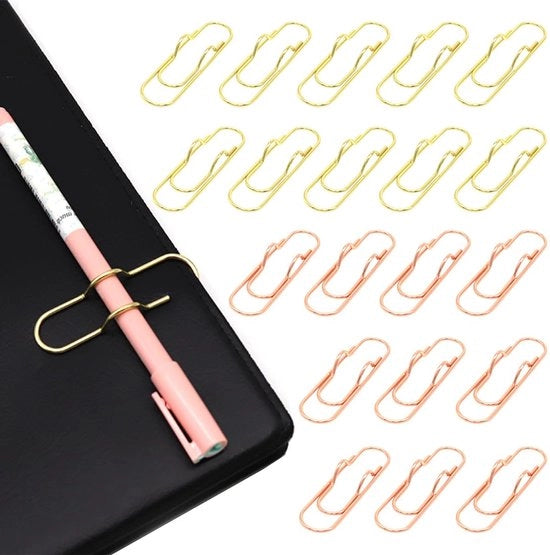Ottimizzatori per paperclip, 20 pezzi, clip per penne, clip metallica, assistente per clip, set per paperclip, per libri, quaderni, calendari (2 colori)