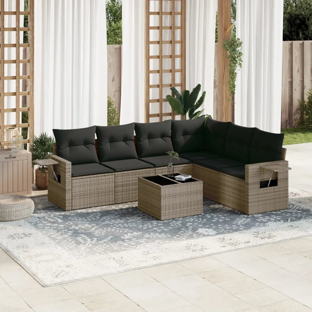 Set Divani da Giardino 7 pz con Cuscini Grigio in Polyrattan 3220219