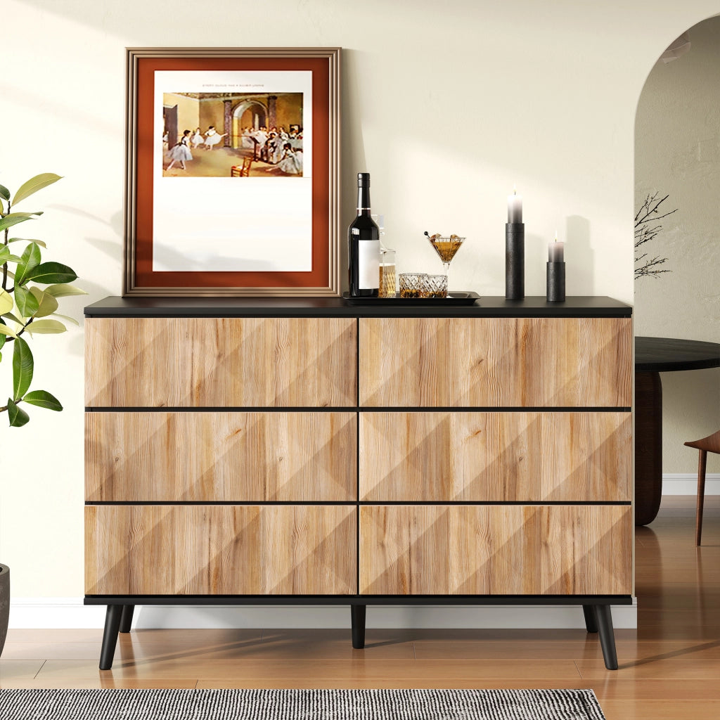 CREDENZA 120x40x85 cm 6 Cassetti Nero e Legno MDF