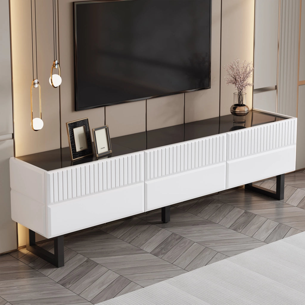 OKWISH Mobile TV con 3 Cassetti, Stile Minimalista, per Soggiorno, MDF e Pannelli di Particelle, Nero e Bianco, 170 x 35 x 47 cm