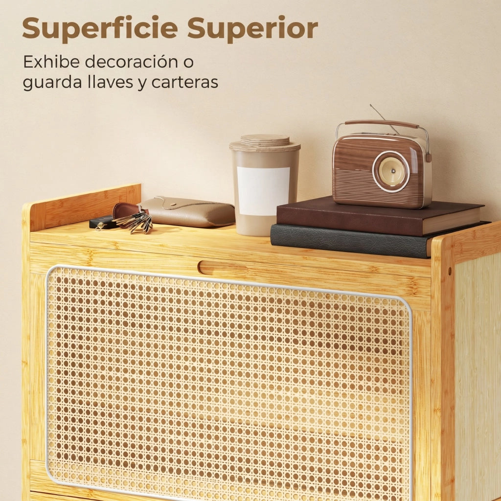 Mobiletto per Scarpe con 2 Cassetti ¨C Minimal ¨C 69x29x83 cm in Bamb¨´ e Rattan