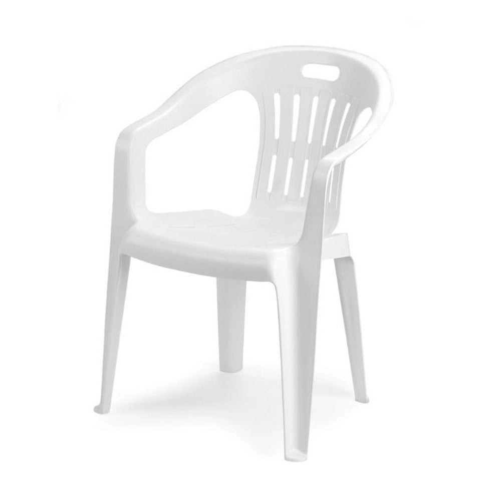 Trade Shop - Set 4pz Sedia Da Giardino Bianca Poltrona In Plastica Monoblocco Con Braccioli 862401 -
