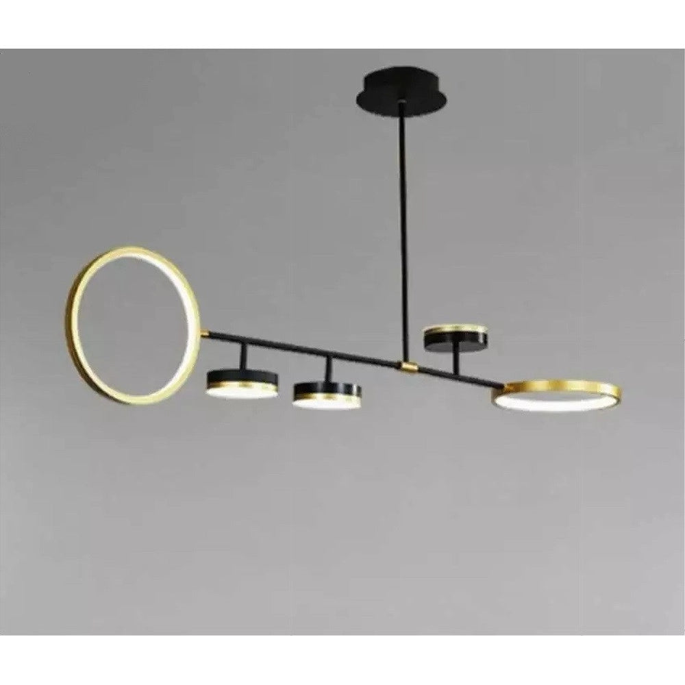 Trade Shop - Lampadario A Sospensione Led 37w Con 5 Cerchi Orizzontale Nero Oro Luce Fredda 71361 -