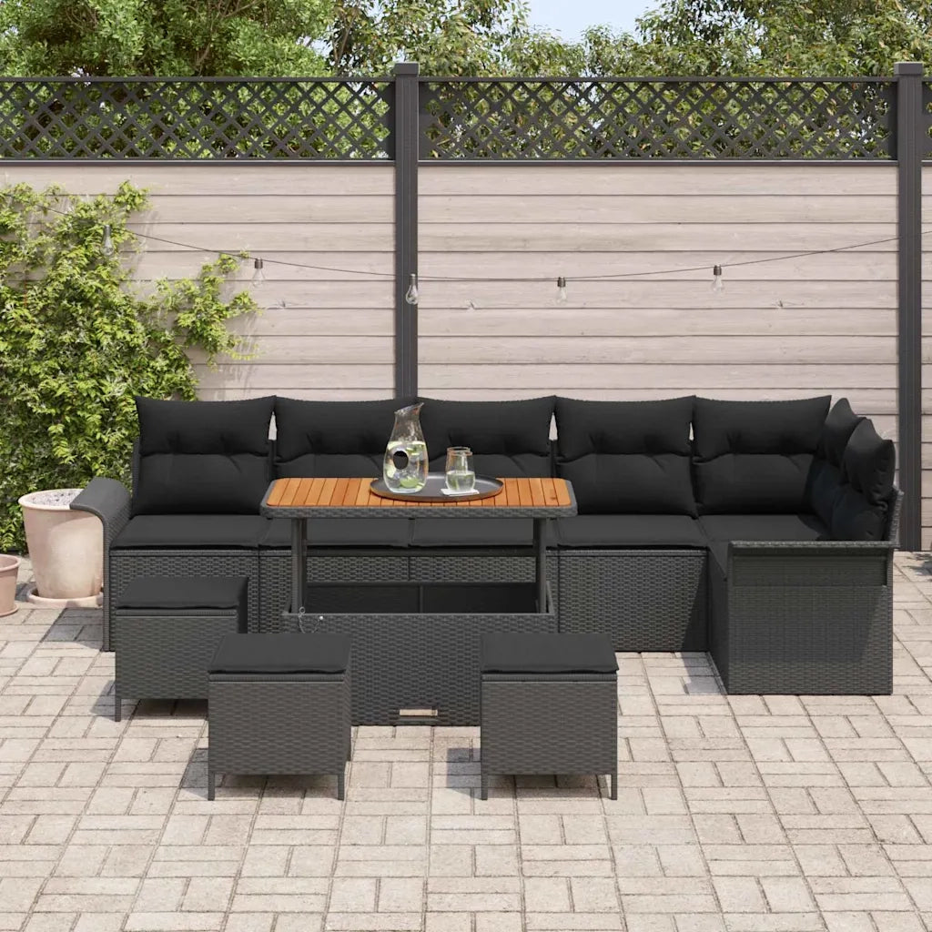 Set Divano da Giardino con cuscino con cuscino 10 pcs Nero
