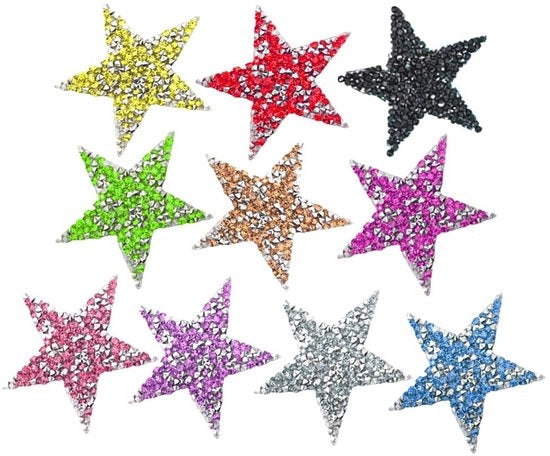 Strisce adesive ster - 10 pezzi - Luccicanti - Fibra di poliestere - 6 x 6 cm - Colori vivaci - Applicazioni