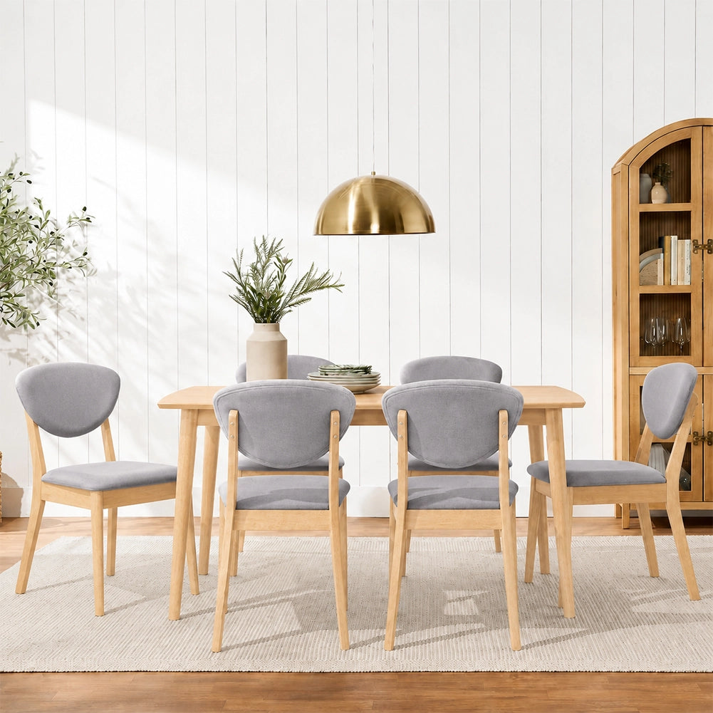Set 2 Sedie da Pranzo in Legno Chiaro Rivestimento in Tessuto Grigio 52x47x84 cm