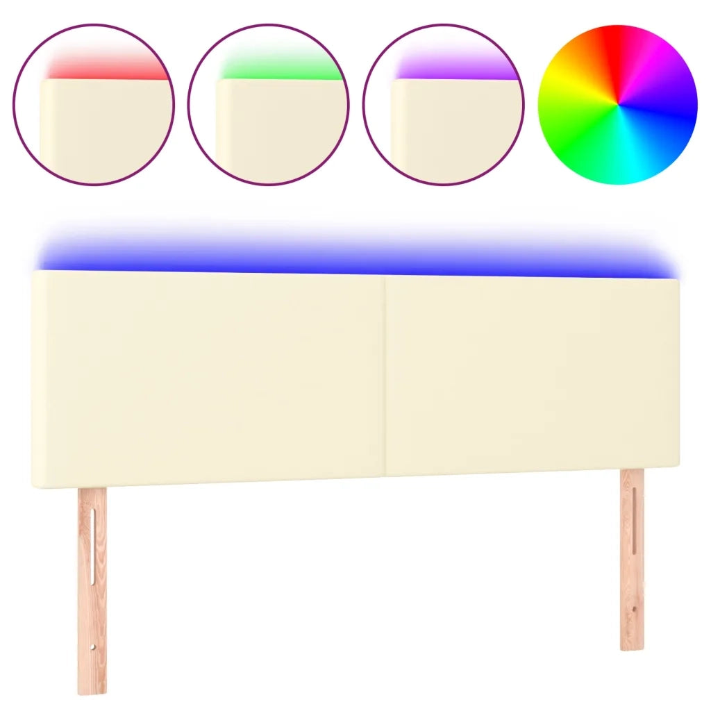 Testiera | Testata Crema a LED 144x5x78/88 cm in Similpelle