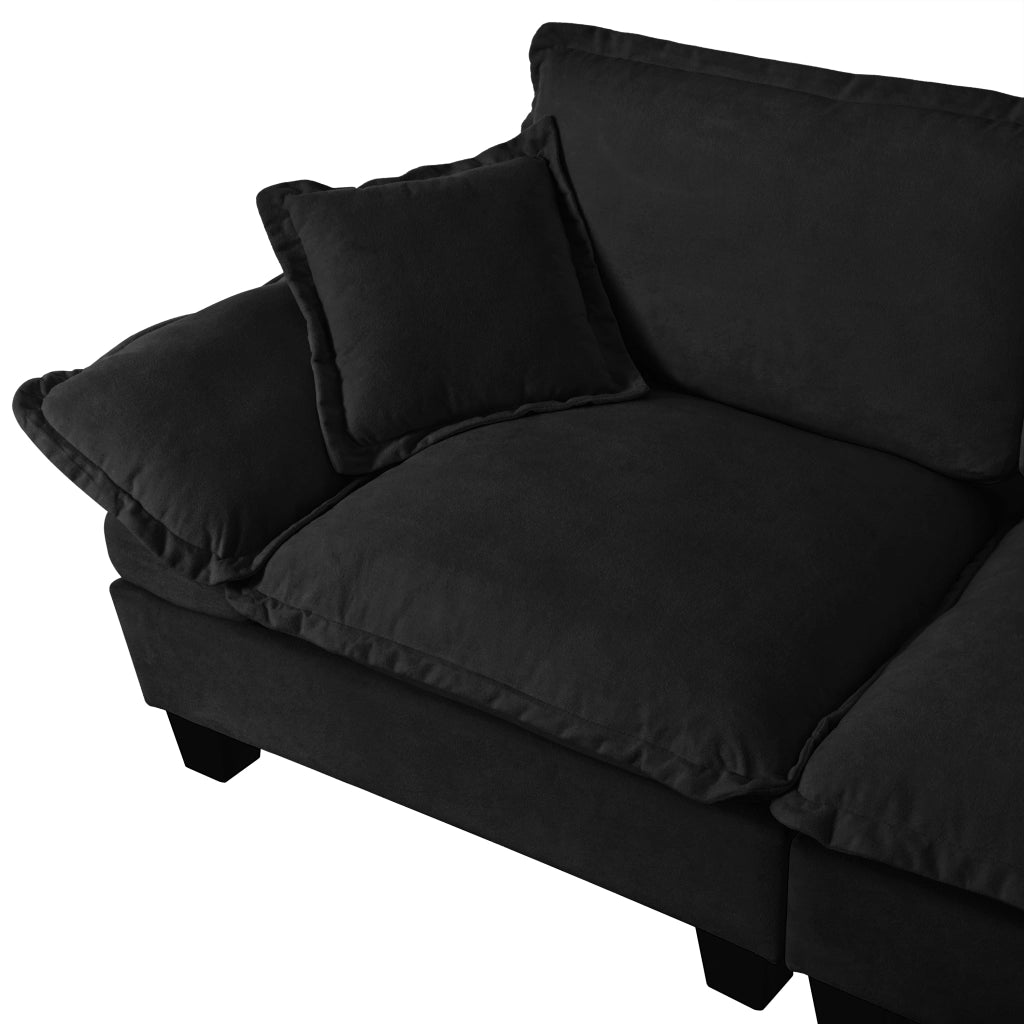 Divano Angolare Modulare U ¨C Xylo ¨C Nero, Chenille, con Ottomane, Portabicchieri e USB