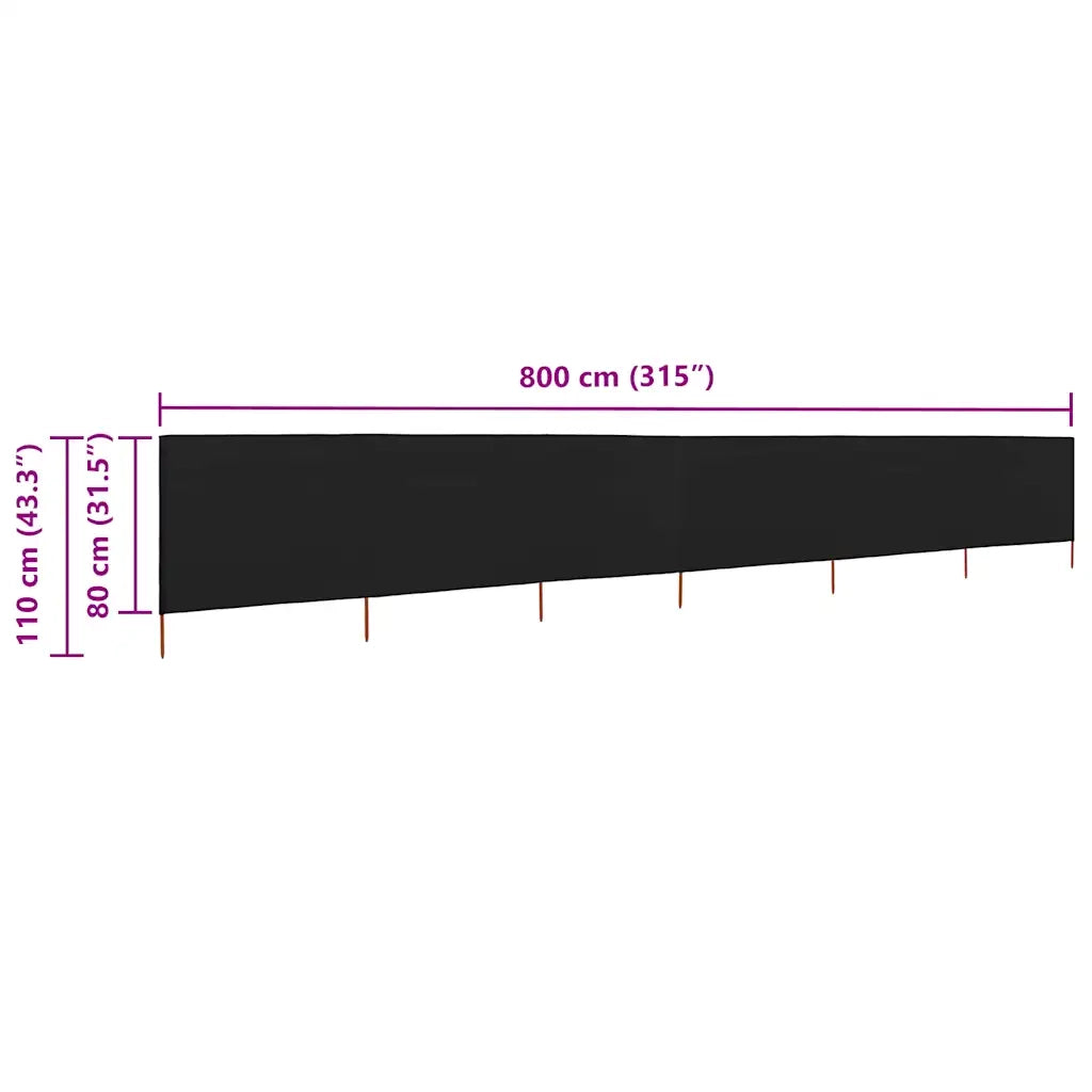 Paravento a 6 Pannelli in Tessuto 800x80 cm Nero 47172