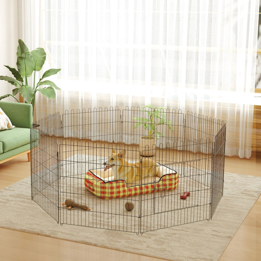 Recinto per Cani 8 Pannelli ¨C zephmum ¨C Acciaio Nero ?180x61 cm