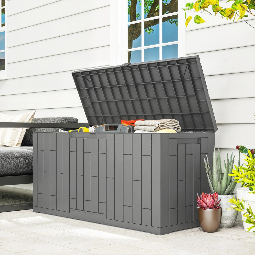 Baule da Giardino 227L in Resina Impermeabile e Anti UV con Chiusura a Chiave, 106.5x43x54.5 cm, Grigio
