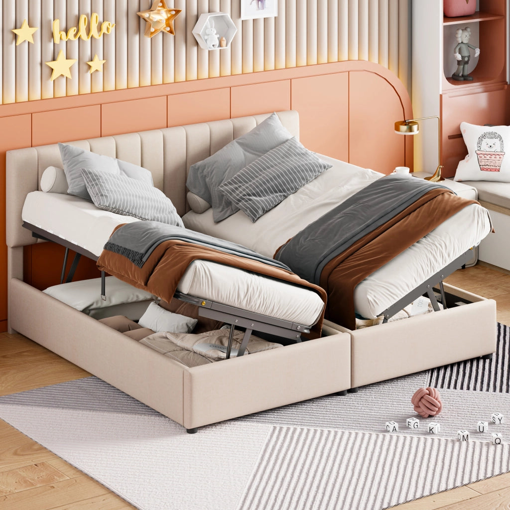 letto imbottito lino beige 180 x 200 cm