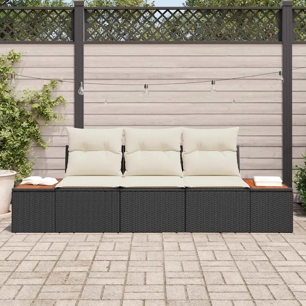 Set Divano da Giardino con cuscino 3 pcs Nero polyrattan 3348013