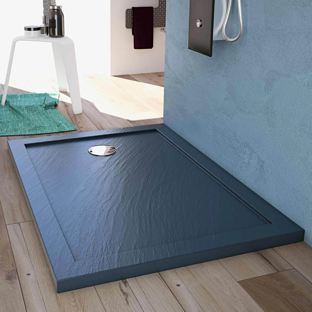 Piatto Doccia Slim 70x170x4 cm Rettangolare Acrilico Bordato Antracite Effetto Pietra mod. Flower