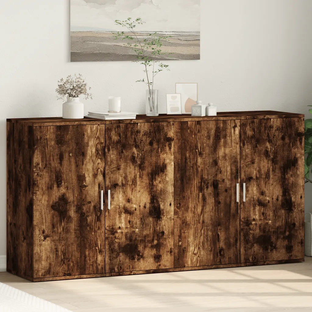 Credenze 2 pz Rovere Fumo 79x38x80 cm in Legno Multistrato
