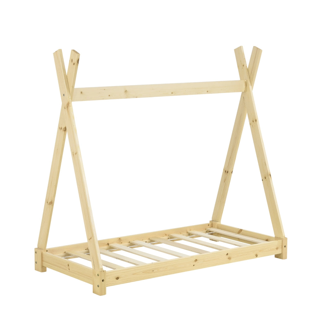 Letto per Cameretta Onejda a Forma di Capanna 70 x 140 cm Naturale [en.casa]